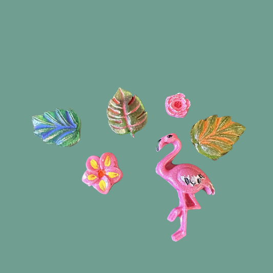 Pink Flamingo & Leaves Set