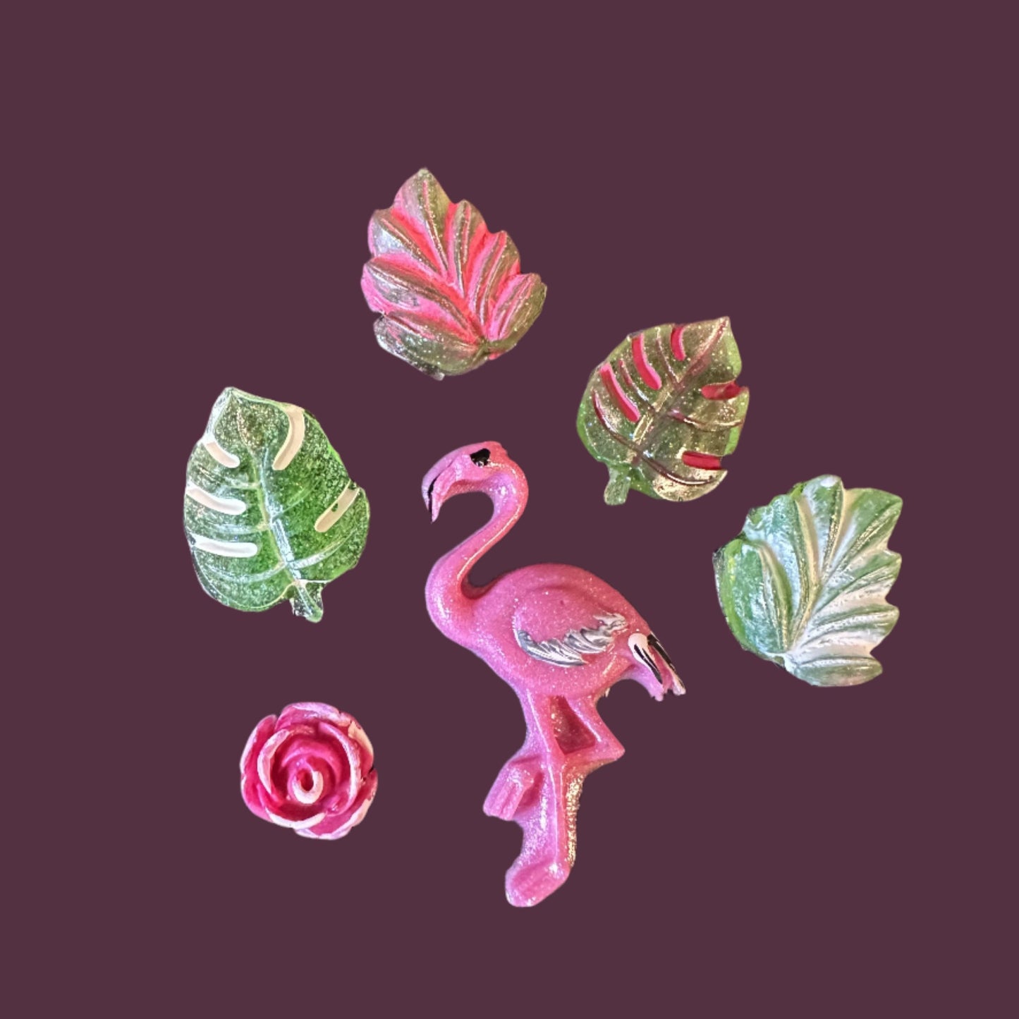 Pink Flamingo & Leaves Set