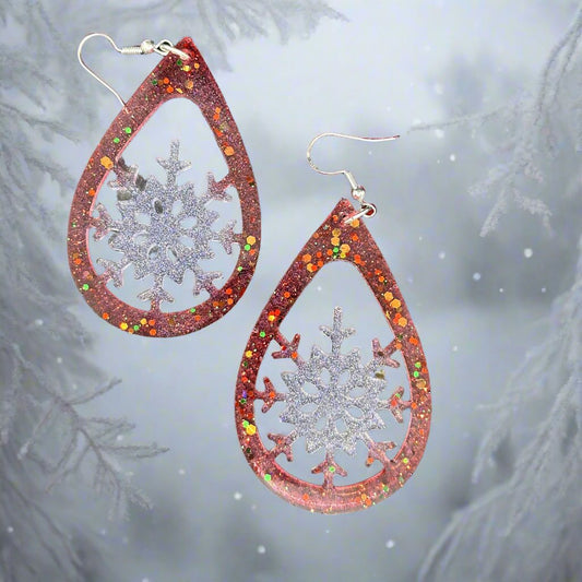 Red & White Snowflake Earrings